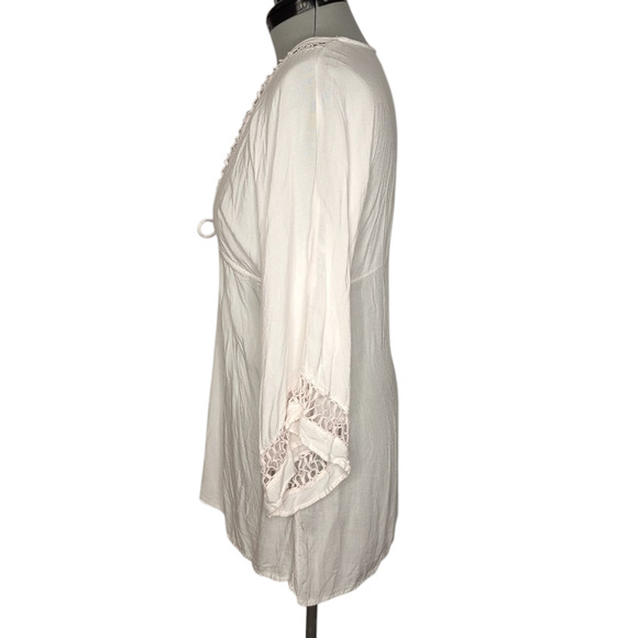 Raviya pale pink V-neck lace trim, drawstring beach/swim cover up, size small - Picture 2 of 10